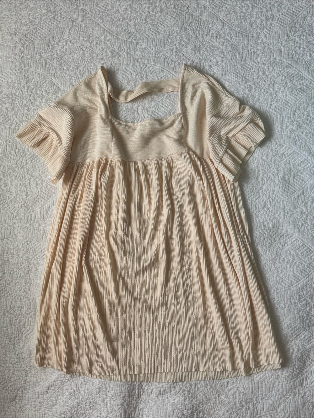 Ces Femme Cream Pleated Square Neck Tunic Dress